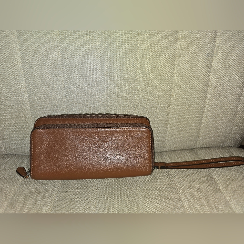 COACH Vintage Double Zip Around Wristlet Wallet British Tan